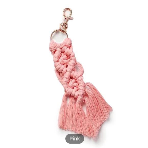 🆕 Fringe Macrame Key Ring Pink - Picture 1 of 4